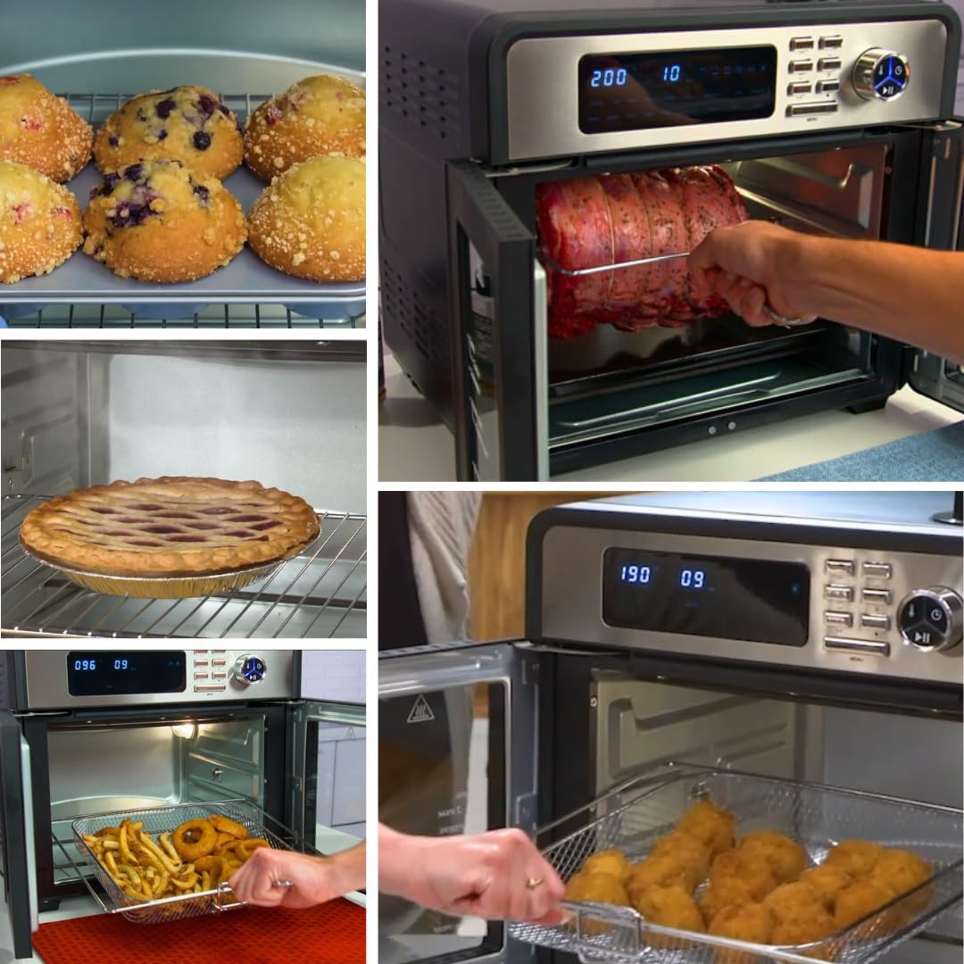 CHEF -O- MATIC Doble Door - dubbele deur friteuse en oven, 28 L,18 programma's, 1700 W, binnengrill, broodrooster, draaispies, voedseldrager, LCD-scherm