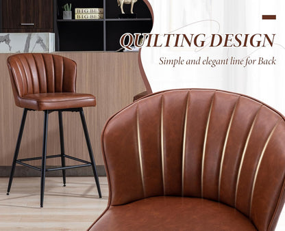 chairus Breakfast Bar Stools Set of 4 Kitchen Sink Stools, Modern Leather Bar Chairs with Metal Legs, Brown - QUORE