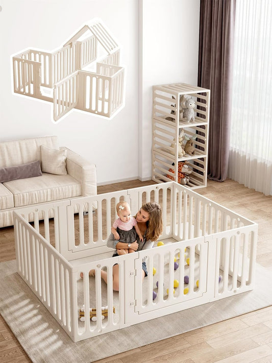 VBABY Baby Playpen for Babies Toddlers, 66 x 51 inches, Plastic Baby Play Mat for Toddler 1-3, 12 Panels Large Baby Playground, Indoor Outdoor Baby Gate, White - QUORE