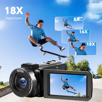 4K Videocamera – Camcorder – Vlogcamera – YouTube Camera – Digitale Camera – 18x Digitale Zoom – 3 Inch 270° Draaibaar Scherm
