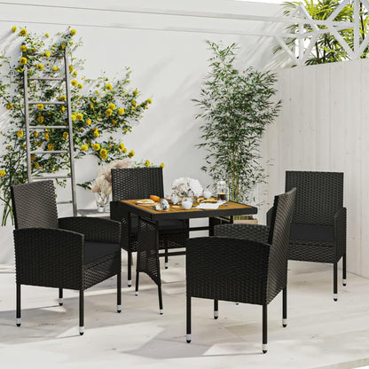 Tidyard Eetkamerset voor tuin, 5 stuks, van polyrotan zwart, tafel en stoelen, tuinmeubelset, eetkamer voor buiten, tafel en tuinstoelen, set voor buiten, van rotan - QUORE