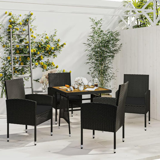 Tidyard Eetkamerset voor tuin, 5 stuks, van polyrotan zwart, tafel en stoelen, tuinmeubelset, eetkamer voor buiten, tafel en tuinstoelen, set voor buiten, van rotan - QUORE
