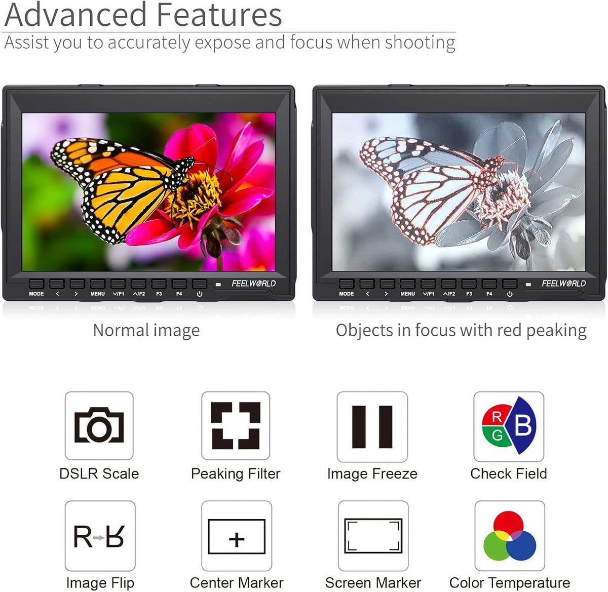 FEELWORLD FW759 7 Inch DSLR Camera Monitor with 1280x800 IPS,4 HDMI Inputs/Outputs,Video Peaking Focus Assist,178° Wide Angle - QUORE
