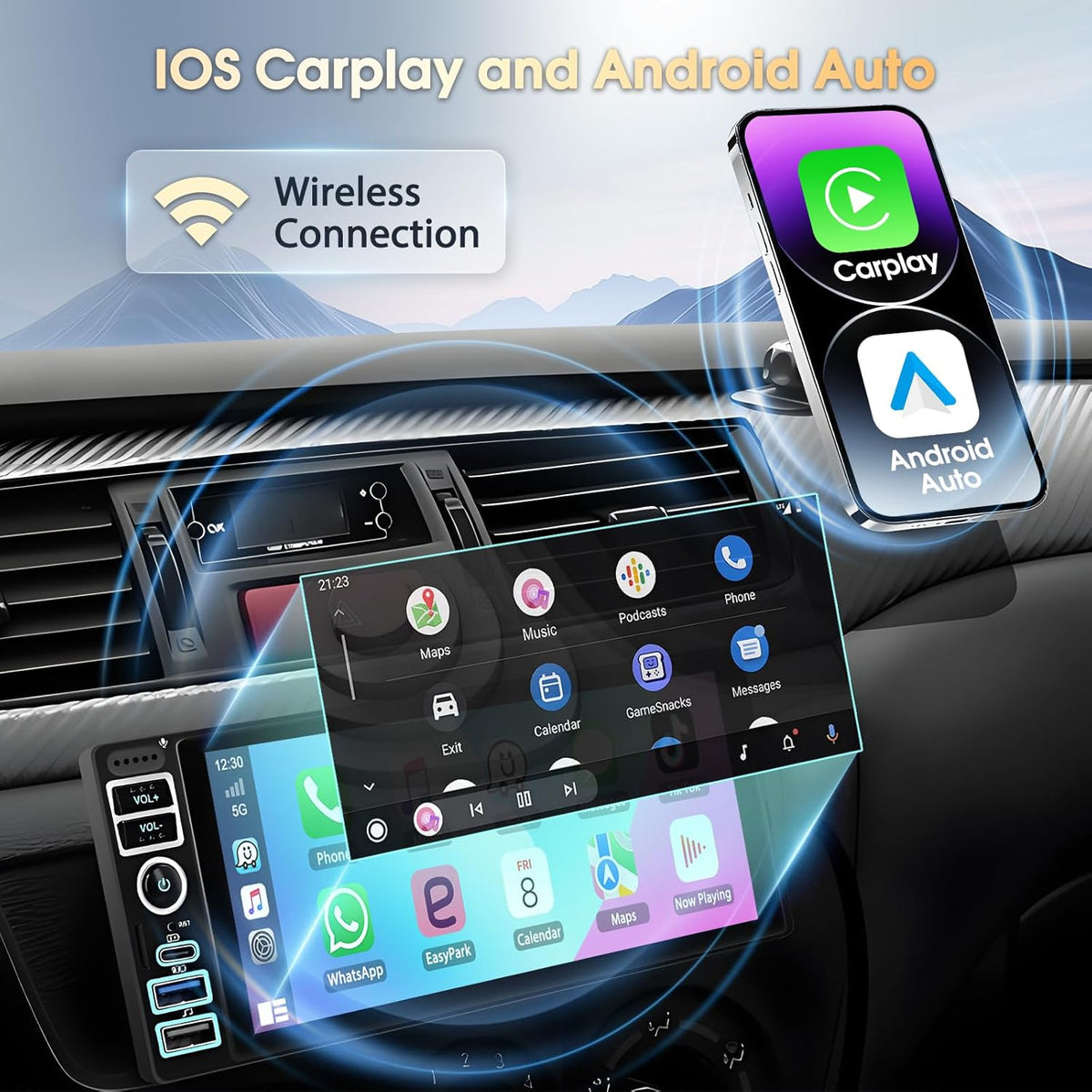 4 + 64G autoradio, 1 Din A-pple, Carplay Android autoradio, dubbele DIN-stereo-radio, 6,9 inch met IPS-touchscreen, Android 15 autoradio met Bluetooth 5.0/GPS/WiFi/FM/RDS