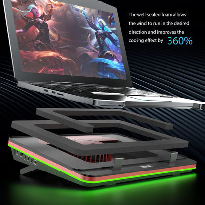 Laptopkoeler – Laptop Cooling Pad – Koelstandaard – Gaming Koeler – Ventilator Koeler – Krachtige Turbo Fan 5000 RPM – RGB Verlichting Met Variabele Snelheid