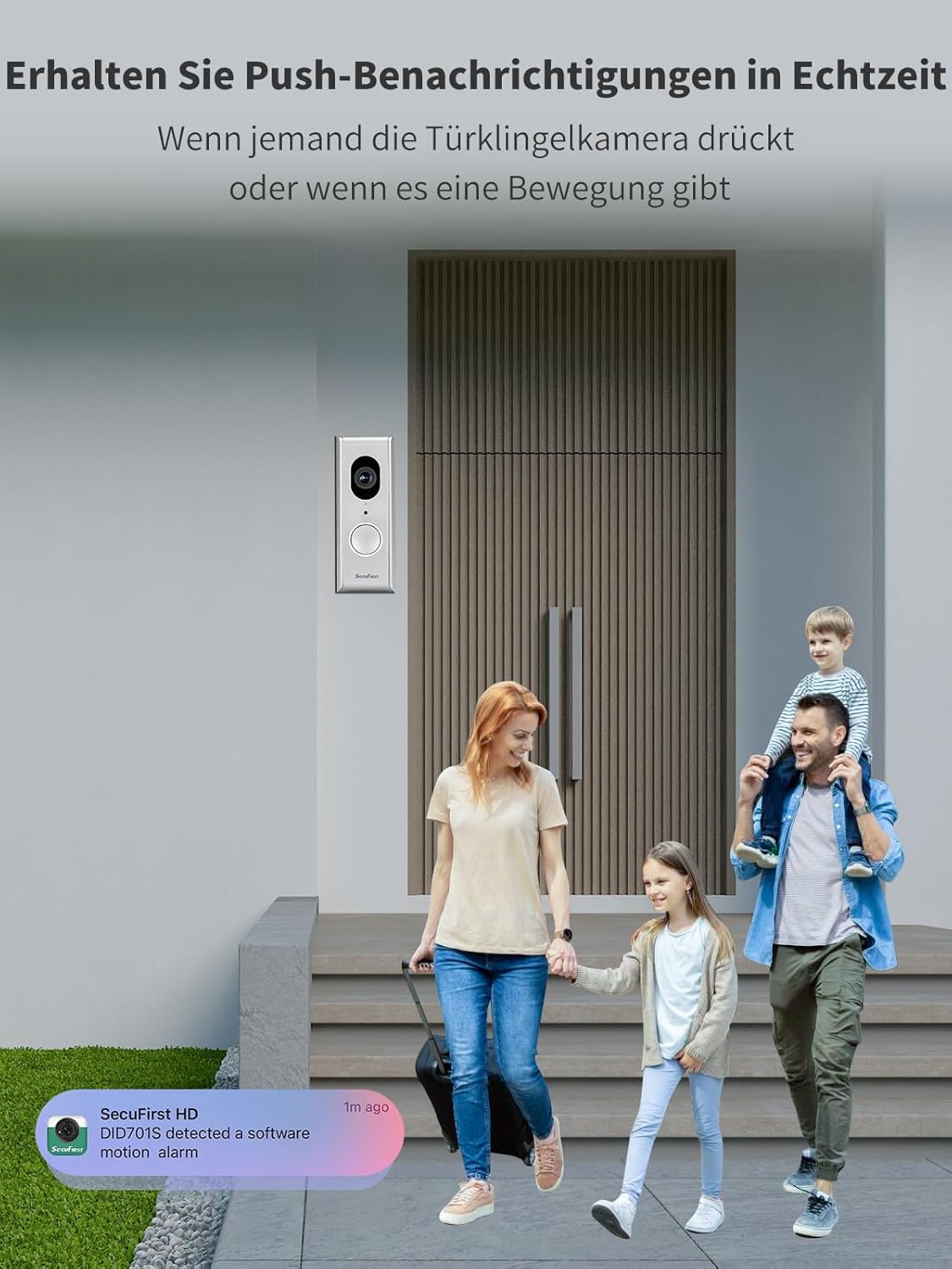 SecuFirst Slimme Video Deurbel met Camera met Draadloze Gong,Bedraad Doorbell, + SD Kaart 64GB opslag,Geen Verborgen Kosten, 2-Weg Audio, Zilver- DID701S