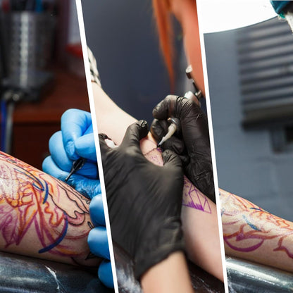 In hoogte verstelbare tattoo-armleuning XL (60 x 40 cm) met 340° draaifunctie, stabiele roestvrijstalen basis en PU-lederen bekleding, inclusief opbergrek voor pigmenten/handschoenen