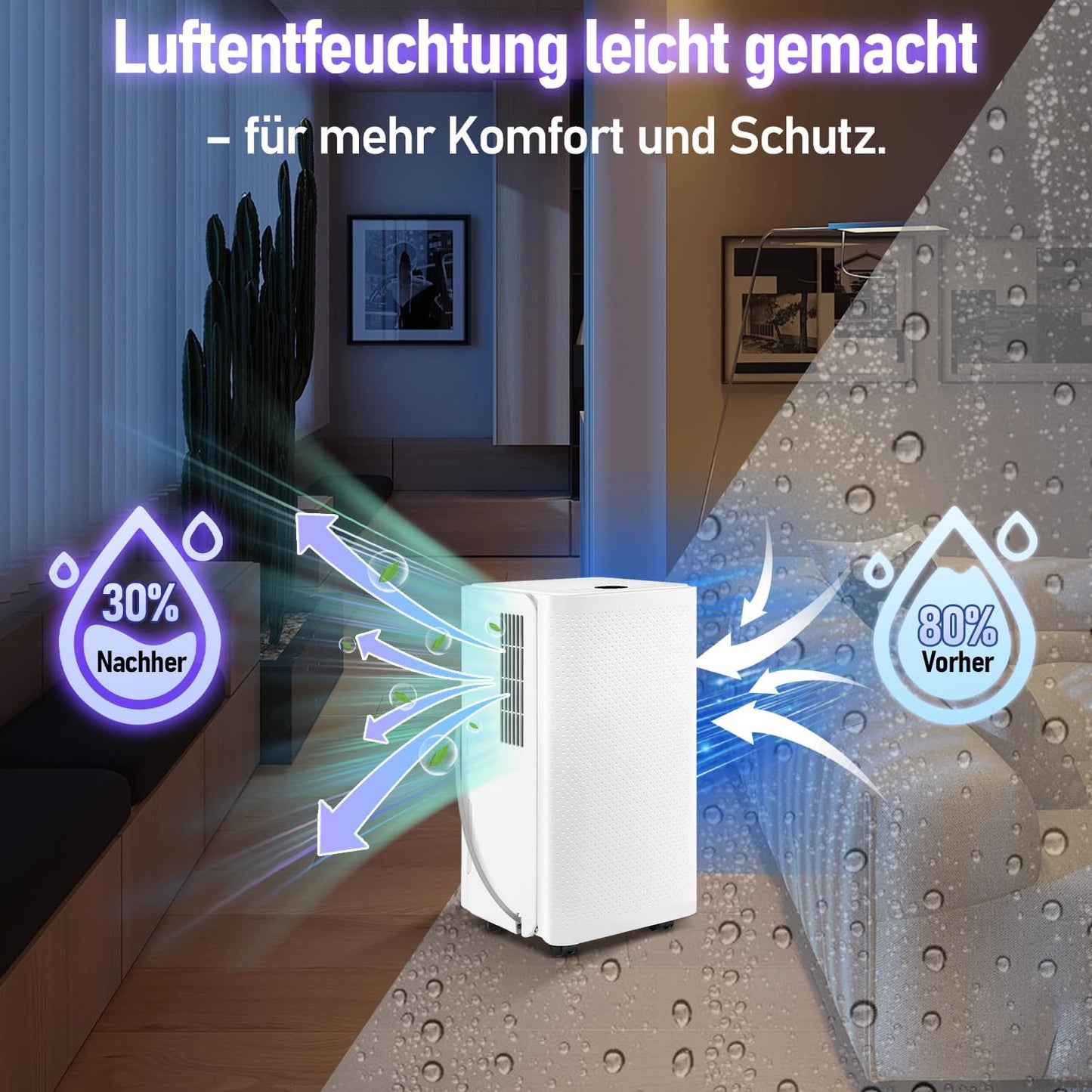 Luchtontvochtiger 16 l/dag ontvochtigingsvermogen - met 3 bedrijfsmodi, digitaal display, afvoerslang, timer 24 uur, ontdooifunctie, waterreservoir 2 l, tegen vocht en schimmel
