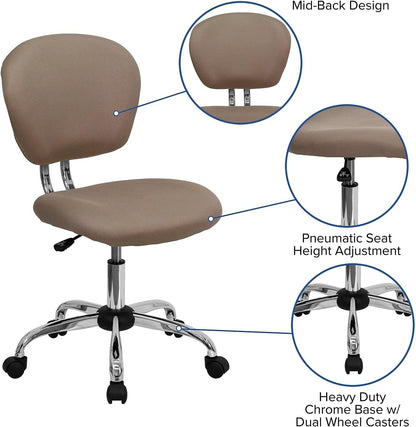 Flash Furniture Beverly Bureaustoel met gemiddelde rugleuning, netstof, gewatteerd, met chromen sokkel, koffiebruin