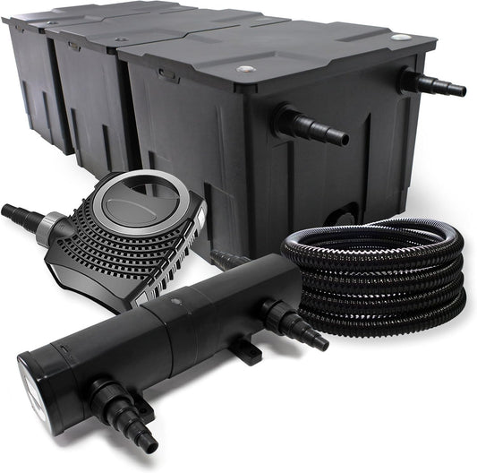 Filterset bio-vijverfilter 90.000l, UVC-vijverzuiveraar 24W, pomp 80W en slang 25m