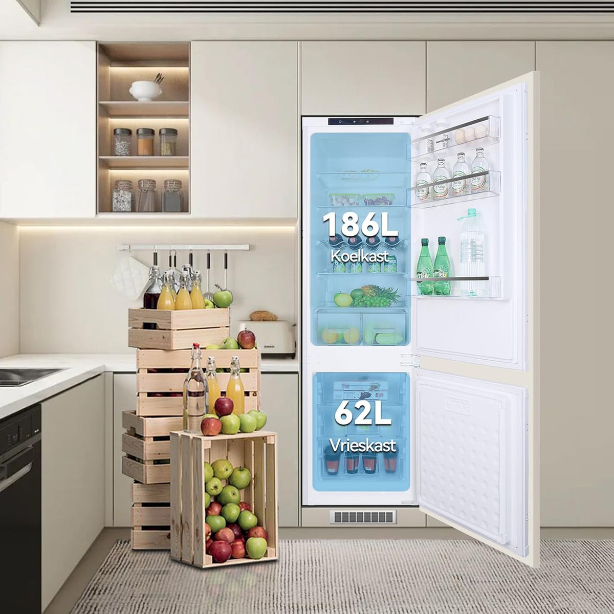 Inbouwkoelkast met vriesvak | 177 cm | 248 liter (186 l/62 l) | No Frost | Koel-vriescombinatie met omkeerbare deurscharnieren |