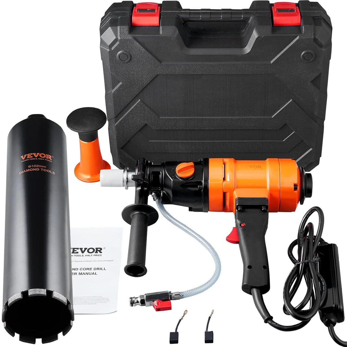 VEVOR Diamond Drill Max Diameter 102mm Depth 400mm 1500W Diamond Drill 1100/2400rpm Diamond Drill Wet Drilling with Core and Level Reinforced Concrete Construction