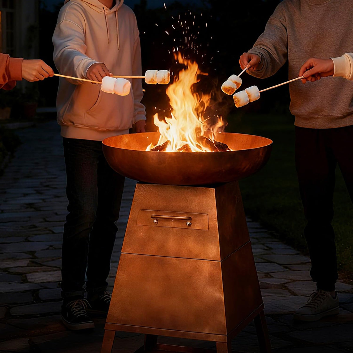 Terrasverwarmer van hout, met plancha-grillplaat