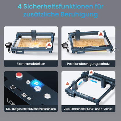 Longer Laser B1 Lasergraveermachine, 20 W, met automatische luchtondersteuning, ideaal voor doe-het-zelfwerkzaamheden op hout, metaal, papier, acryl, glas en leer, werkblad 450 x 440 mm