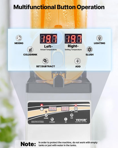 VEVOR Commerciële IJsdrankenmachine, 15 liter roestvrij staal, slush-mixer voor feestjes, restaurants, cafés, bars