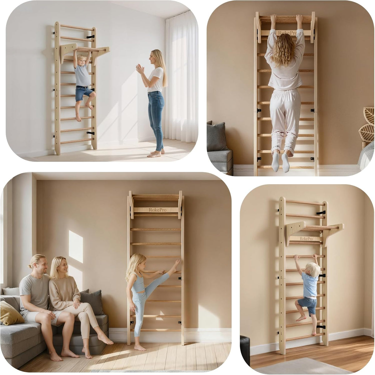 Multifunctionele gymnastiek Zweedse ladder,Wandgemonteerde houten gymnastiekbar,Indoor Home Gym voor kinderen en volwassenen