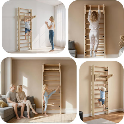 Multifunctionele gymnastiek Zweedse ladder,Wandgemonteerde houten gymnastiekbar,Indoor Home Gym voor kinderen en volwassenen