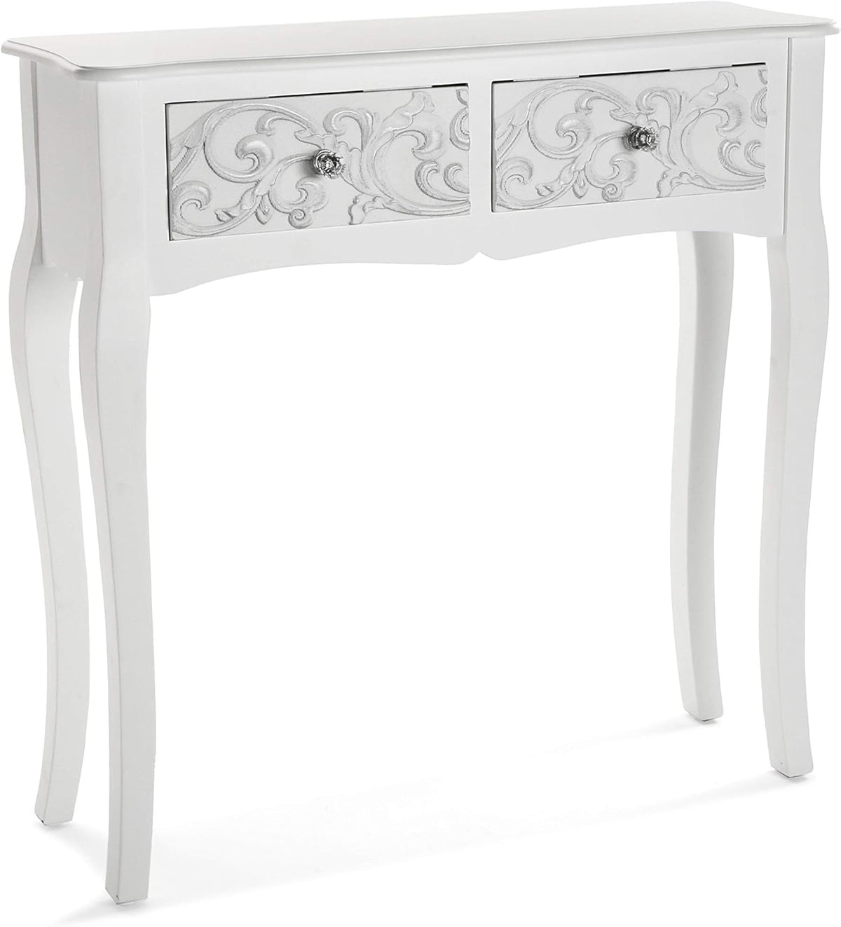 Versa Anjali Bijzettafel voor in de Hal Entree Haltafel, Console Tafel, met 2 lades, Afmetingen (H x B x H) 80 x 25 x 80 cm, Hout, Kleur Wit