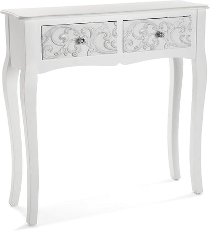 Versa Anjali Bijzettafel voor in de Hal Entree Haltafel, Console Tafel, met 2 lades, Afmetingen (H x B x H) 80 x 25 x 80 cm, Hout, Kleur Wit