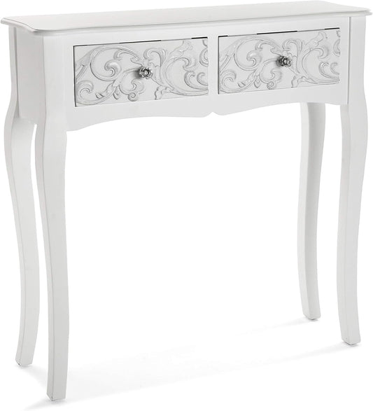 Versa Anjali Bijzettafel voor in de Hal Entree Haltafel, Console Tafel, met 2 lades, Afmetingen (H x B x H) 80 x 25 x 80 cm, Hout, Kleur Wit