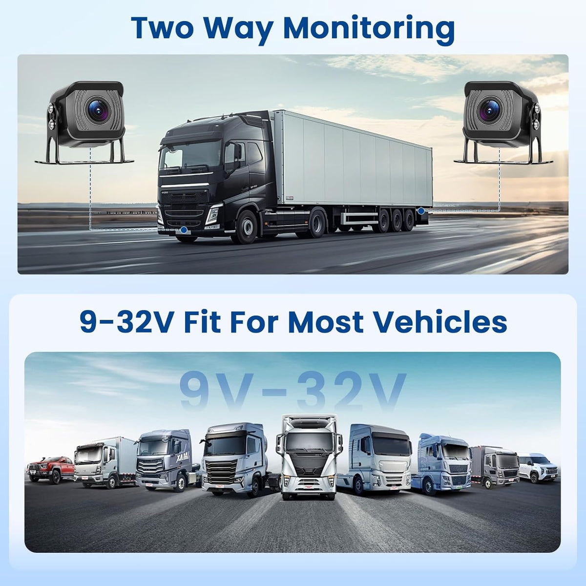 Hikity Achteruitrijcameraset voor 2 camera's IP68 met touchscreen, achteruitrijcamera met audio-afspelen/loopopname/BSD/IR zicht, voor camping, vrachtwagen, camper, aanhangers, 12 V-24 V