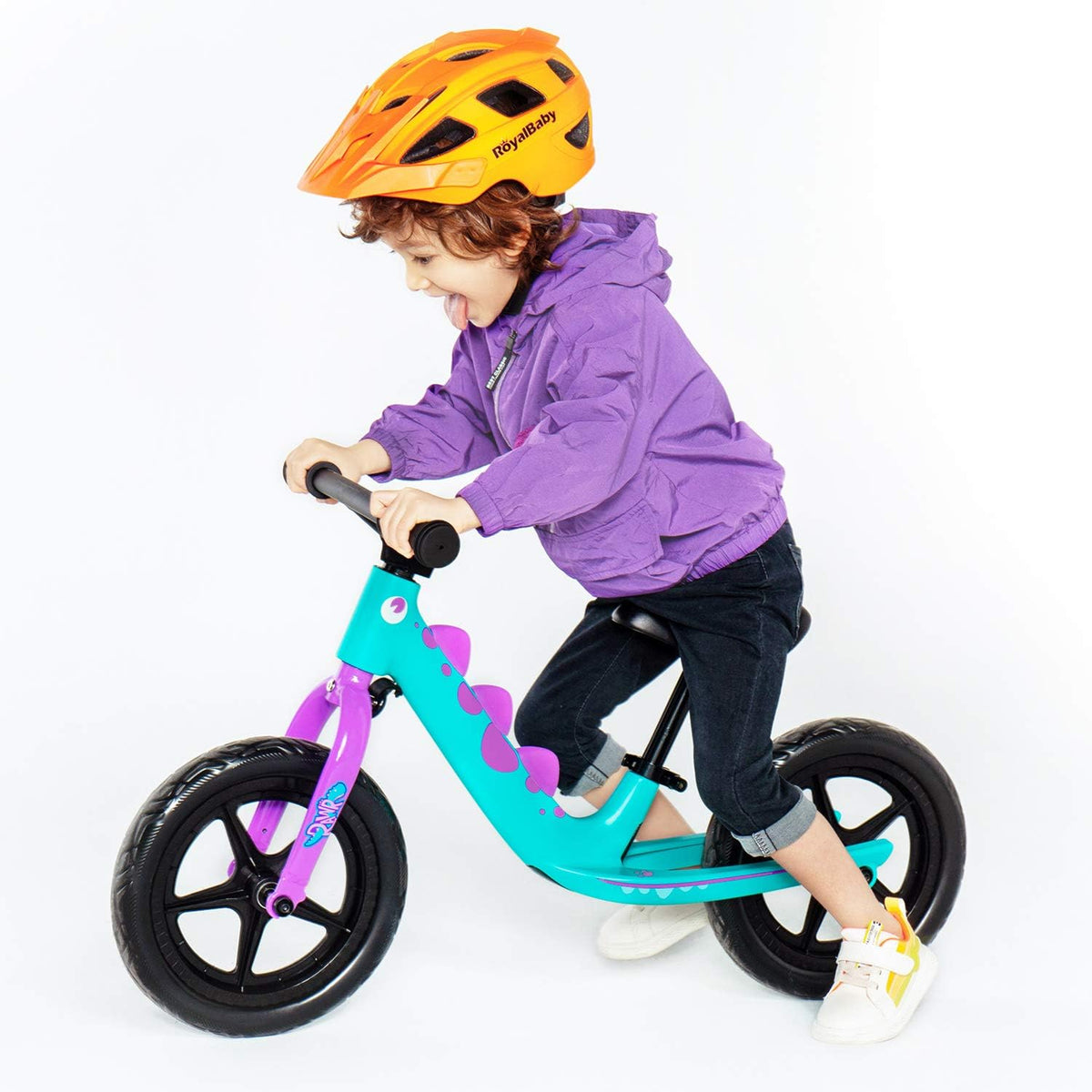 RoyalBaby RAWR Loopfiets voor kinderen, loopfiets, 12 inch, voor jongens en meisjes van 3-5 jaar, magnesiumframe, fiets, groen, blauw, kinderfiets voor balans, kinderfietsen