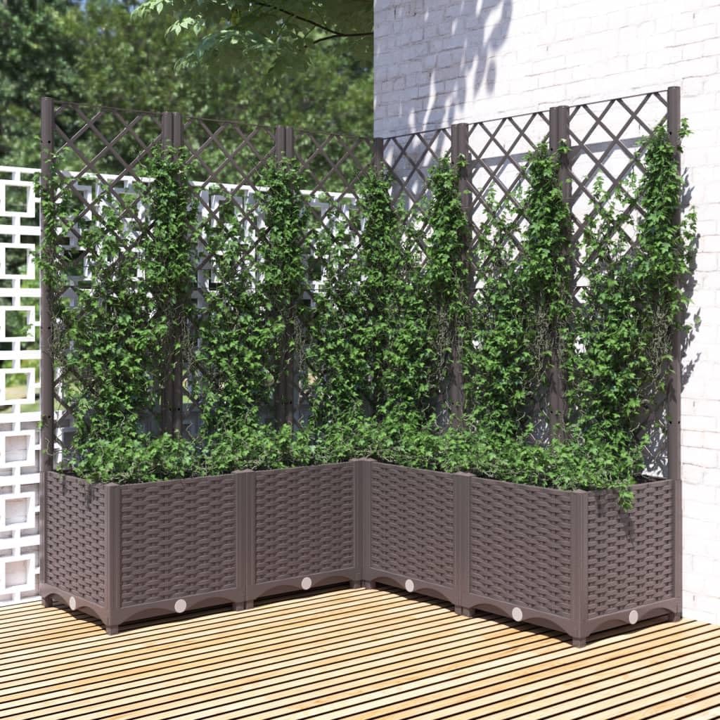 vidaXL Planter with trellis 120x120x136 cm polypropylene brown, plant container, flower box, flower bed, flower bed, planter with trellis - QUORE