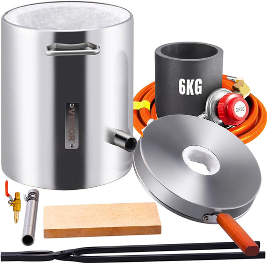 VEVOR Smeltoven, propaan, metaal, smeltoven, 6 kg, roestvrij staal, 1482 graden Celsius, incl. 1 x brander, 1 x pot, smeedset voor koper, aluminium, goud, zilver, enz.