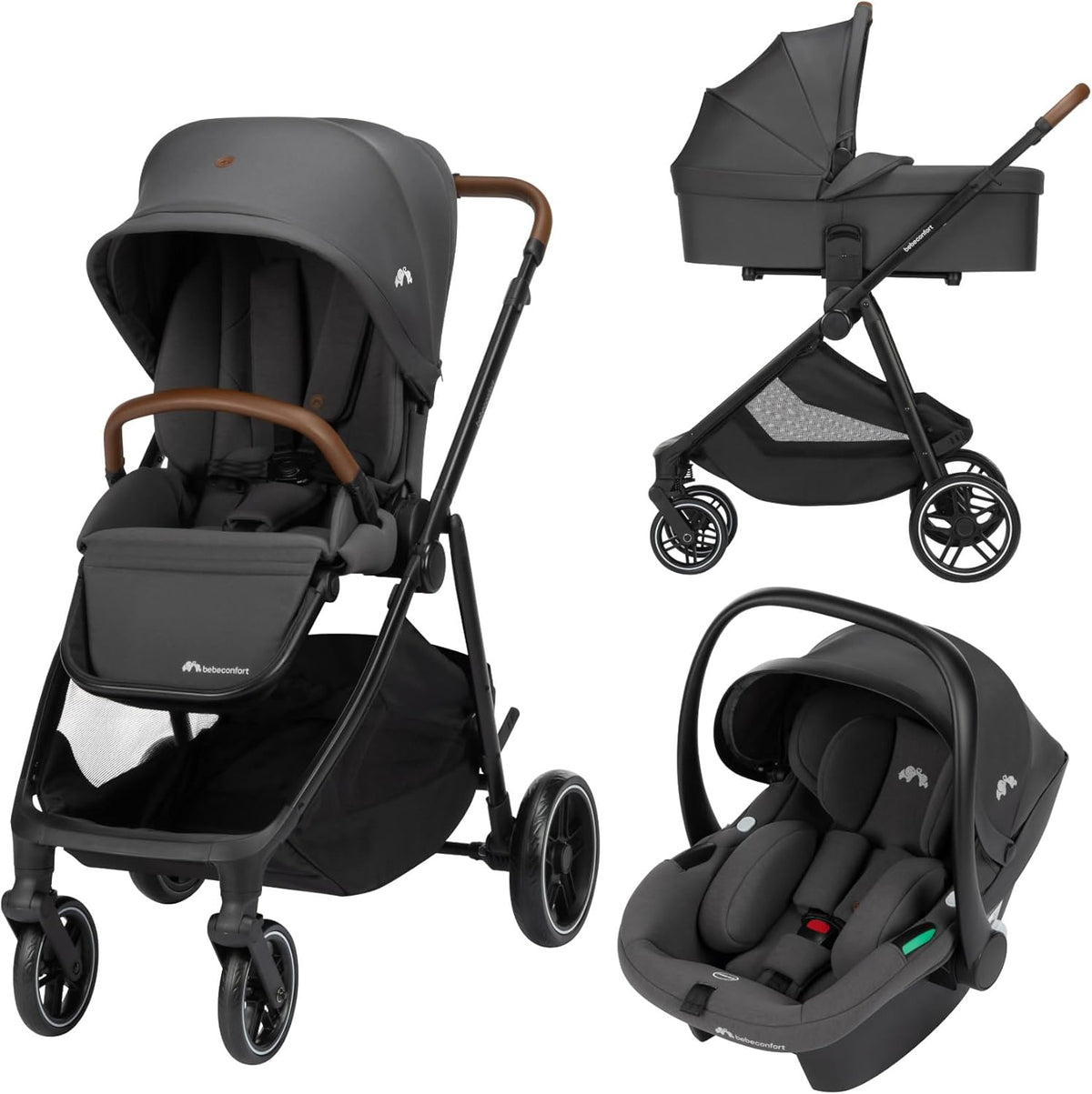 Bebeconfort Luvia Trio, Kinderwagen 3 in 1 set, 0-4 jaar (0-22 kg), Wandelwagen, Baby autostoeltje, Reiswieg, Slim opvouwen, Verstelbare duwstang, Wielen met schokdempers, Mineral Graphite