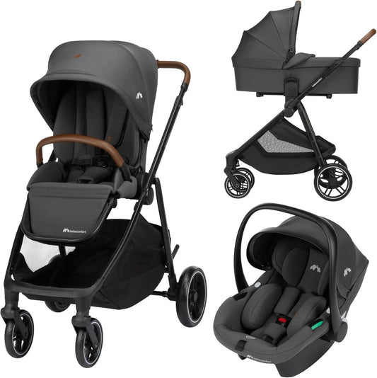 Bebeconfort Luvia Trio, Kinderwagen 3 in 1 set, 0-4 jaar (0-22 kg), Wandelwagen, Baby autostoeltje, Reiswieg, Slim opvouwen, Verstelbare duwstang, Wielen met schokdempers, Mineral Graphite