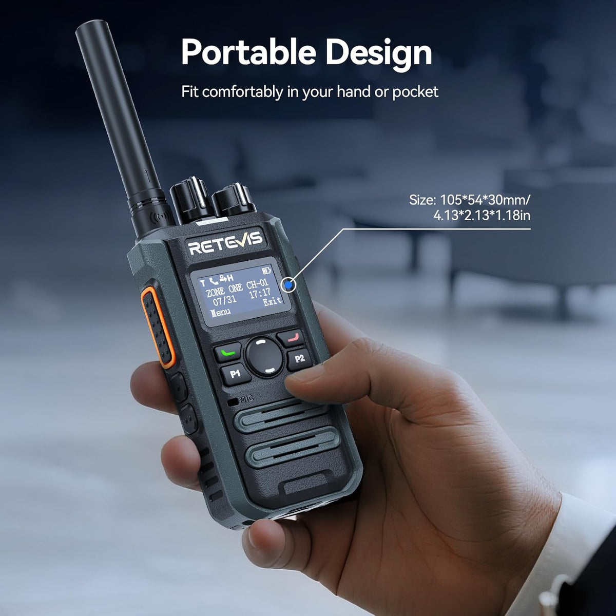 Retevis MateTalk P3 DMR Portofoon met Oordopjes, Snelladen, Portofoons met Groot Bereik, SMS, Groepsgesprekken, LCD-Scherm, Commerciële Digitale Portofoons voor Scholen (4 verpakkingen)