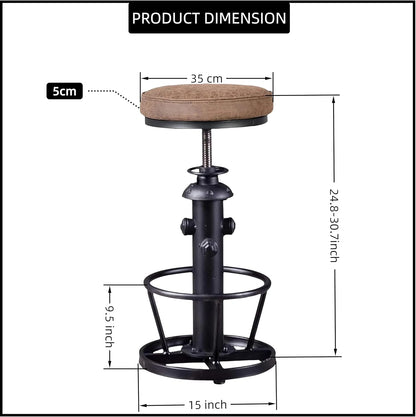Industriële barkrukken-Swivel Pu Seat-Vintage Kitchen Island Kruk-Counter Bar Hoogte Verstelbaar 25-31 "Voetsteun