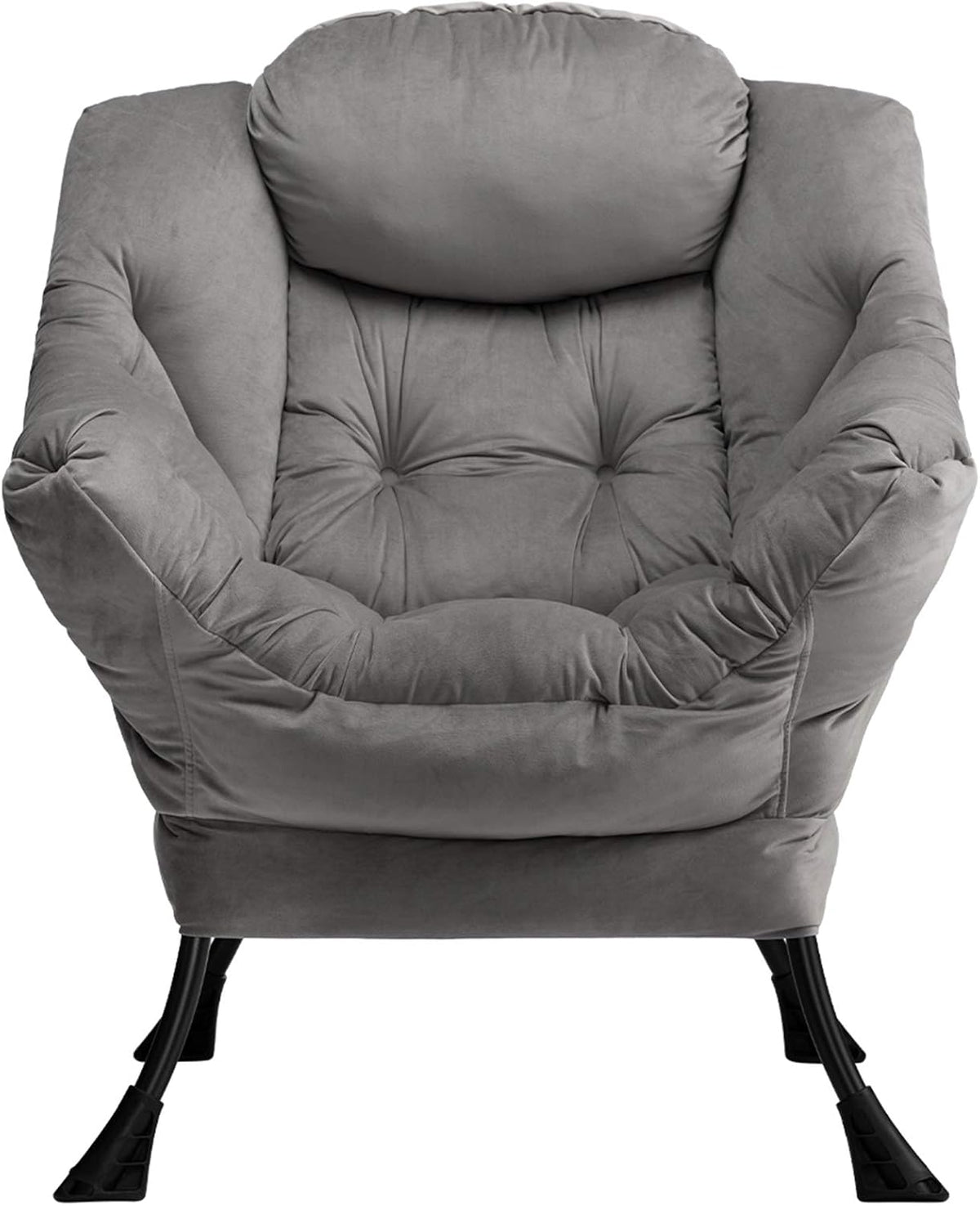 HollyHOME Relax Fauteuil Fluwelen Woonkamer Stoel Slaapkamer Stoel Lounge Stoel met Armleuningen Leesstoel Accentstoel met Stalen Frame, Donkergrijs