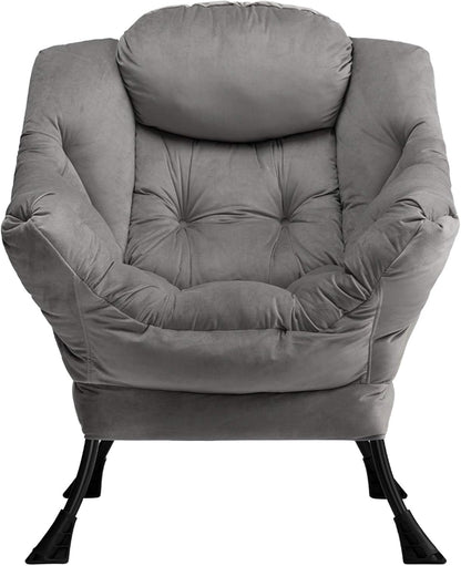 HollyHOME Relax Fauteuil Fluwelen Woonkamer Stoel Slaapkamer Stoel Lounge Stoel met Armleuningen Leesstoel Accentstoel met Stalen Frame, Donkergrijs
