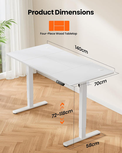 ErGear Elektrisch Zit-Sta Bureau Hoogte Verstelbaar 140 x 70 cm, Zit-Sta Bureau met 4 Geheugen Smart Paneel, Kantoor Bureau thuis met Verdeelplaat