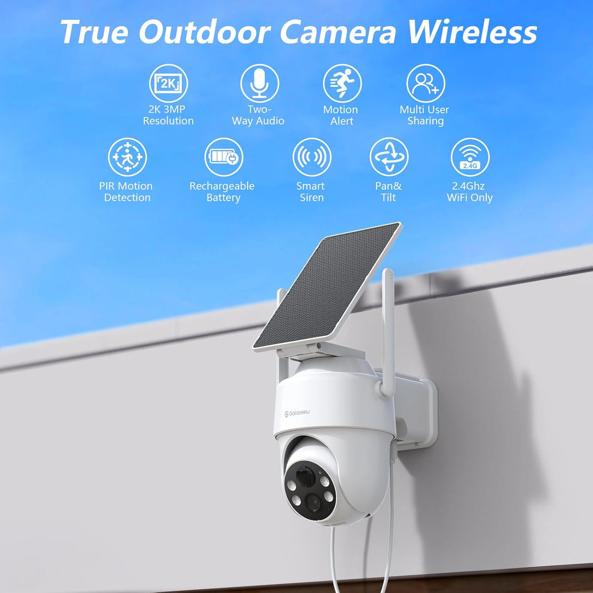 Draadloze Bewakingscamera – Beveiligingscamera – Wifi Camera – Buitencamera – Accu Camera – 2K Resolutie – IP65 Waterdicht – Kleurennachtzicht Met Sirene