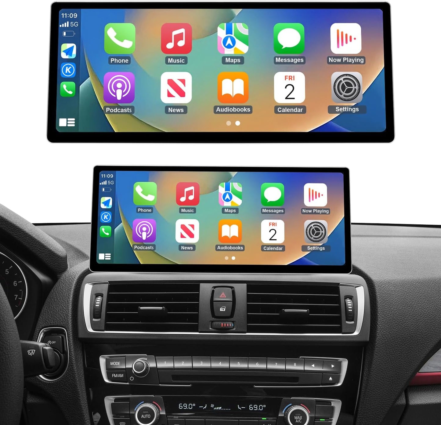 CarPlay Radio – Autoradio – Multimediasysteem – Touchscreen – Inbouwscherm – 12,3 Inch Scherm – Draadloze CarPlay & Android Auto – Smalle Rand