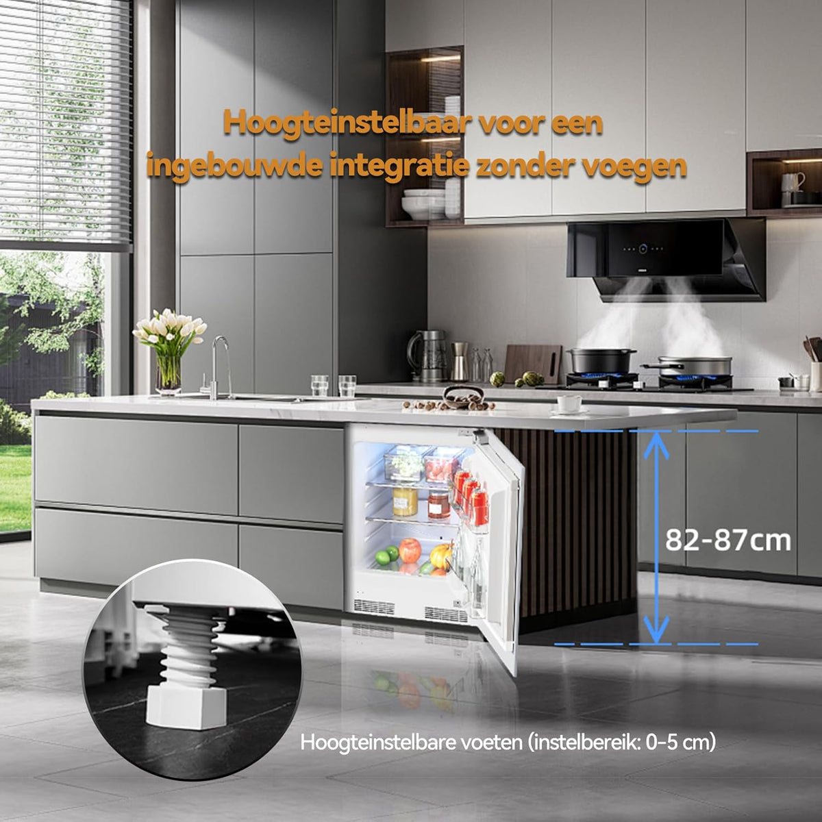 Inbouwkoelkast – Keukenkoelkast – Compacte Koelkast – Inbouw Koelapparaat – Koelkast Zonder Vriesvak – 110 Liter – Low Frost Technologie – Omkeerbare Deurscharnieren – Temperatuurregeling – LED-Verlichting
