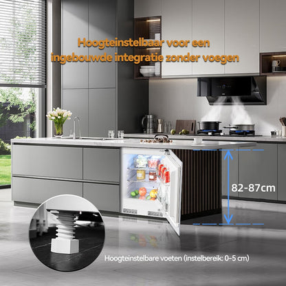 Inbouwkoelkast – Keukenkoelkast – Compacte Koelkast – Inbouw Koelapparaat – Koelkast Zonder Vriesvak – 110 Liter – Low Frost Technologie – Omkeerbare Deurscharnieren – Temperatuurregeling – LED-Verlichting