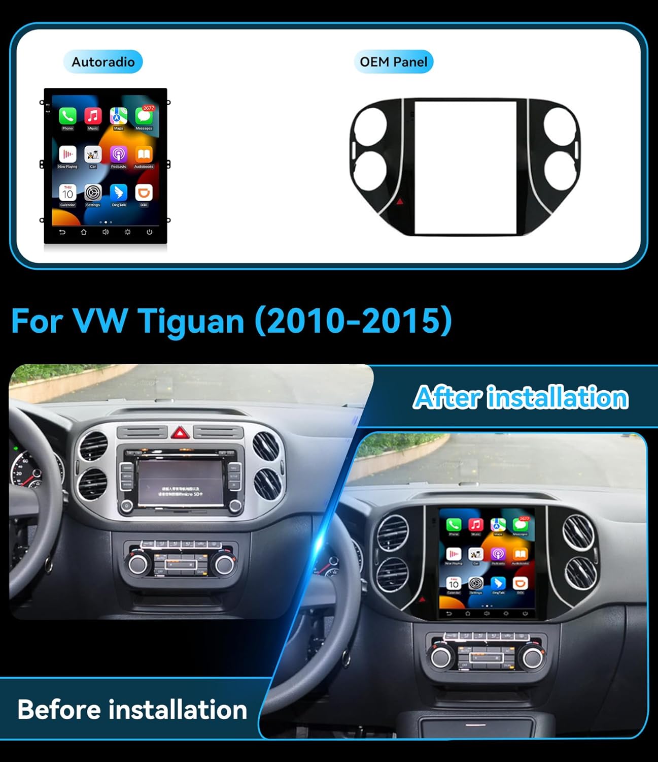 Autoradio VW Tiguan – Multimedia Speler – 2-DIN Navigatiesysteem – Android Auto Radio – DAB+ Audio – 9,7 Inch Touchscreen – Android 14 Quad-Core Processor – Wireless CarPlay & Dual Band WiFi