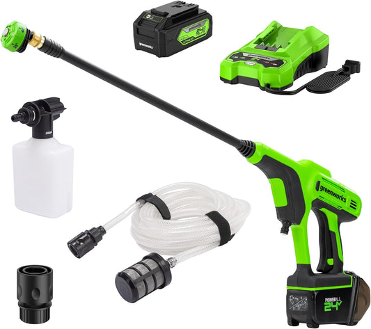 Draadloze Hogedrukreiniger – Accu Drukspuit – Mobiele Hogedrukspuit – Krachtige Schoonmaker – Tuinspuit – 24V Li-Ion Accu – 24 Bar Druk en 6 Meter Antiknikslang