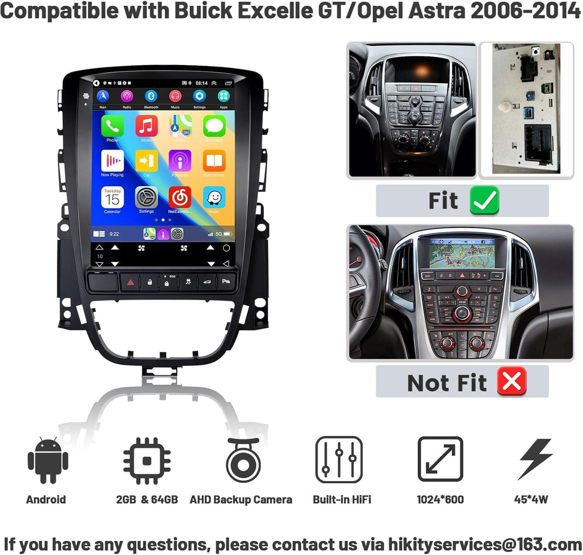 Hikity - Android 13 Autoradio voor Opel Astra J Buick Excelle GT met Draadloos Carplay Android Auto GPS Navi Radio met 9,7 Inch Touch Display WiFi FM BT Achteruitrijcamera