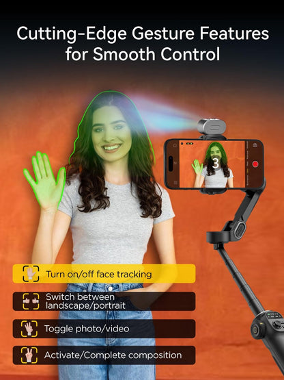 AOCHUAN Gimbal Stabilisator voor iPhone met AI-tracking-sensor, tilt je filmopnames op met 7,8 inch verlengstang, iPhone-gimbal met 8.0 stabiliteit voor sportopnames, Smart X2 AI zwart