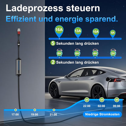 GONEO Mobile Wallbox 11 kW laadstation, 3-fasig, 8-16 A instelbaar, met timer 2-8 uur, oplaadkabel type 2 naar CEE-stekker en Schuko stekker (7 m), IP66 bescherming, EV oplader voor model Y/3 en
