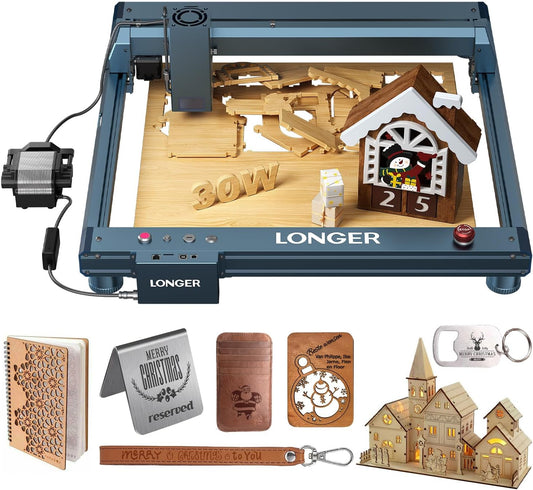 LONGER Lasergraveermachine B1 30 W lasergraveur & snijder met automatische luchtassistent, 600 mm/s snel, doe-het-zelf voor hout, metaal, leer, acryl, werkgebied 450 x 440 mm
