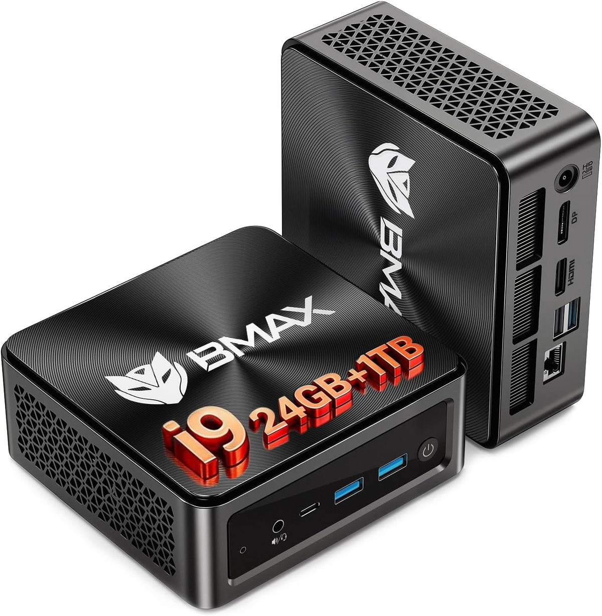 BMAX Mini PC B9 Power, Intel Core i9 12900H (tot 5,0 GHz) Mini Computer met 24GB LPDDR5, 1 TB NVMe SSD, Win 11 Pro, WiFi 6, 4K Driedubbel Display, Bluetooth 5.2, HDMI, USB-C, DP1.4a, Gaming/Thuis