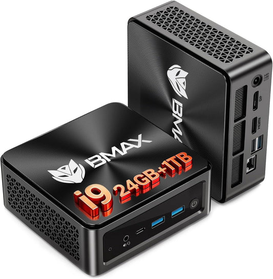 BMAX Mini PC B9 Power, Intel Core i9 12900H (tot 5,0 GHz) Mini Computer met 24GB LPDDR5, 1 TB NVMe SSD, Win 11 Pro, WiFi 6, 4K Driedubbel Display, Bluetooth 5.2, HDMI, USB-C, DP1.4a, Gaming/Thuis