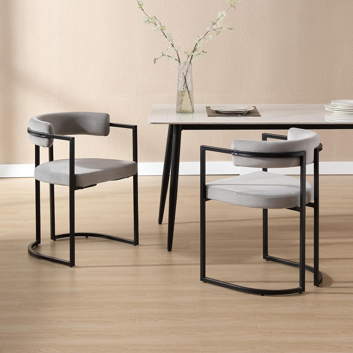 chairus Dining Chairs Set of 2 Velvet Metal Frame Kitchen Chairs Modern Side Armchairs for Dining Room (Grey) - QUORE