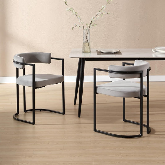 chairus Dining Chairs Set of 2 Velvet Metal Frame Kitchen Chairs Modern Side Armchairs for Dining Room (Grey) - QUORE