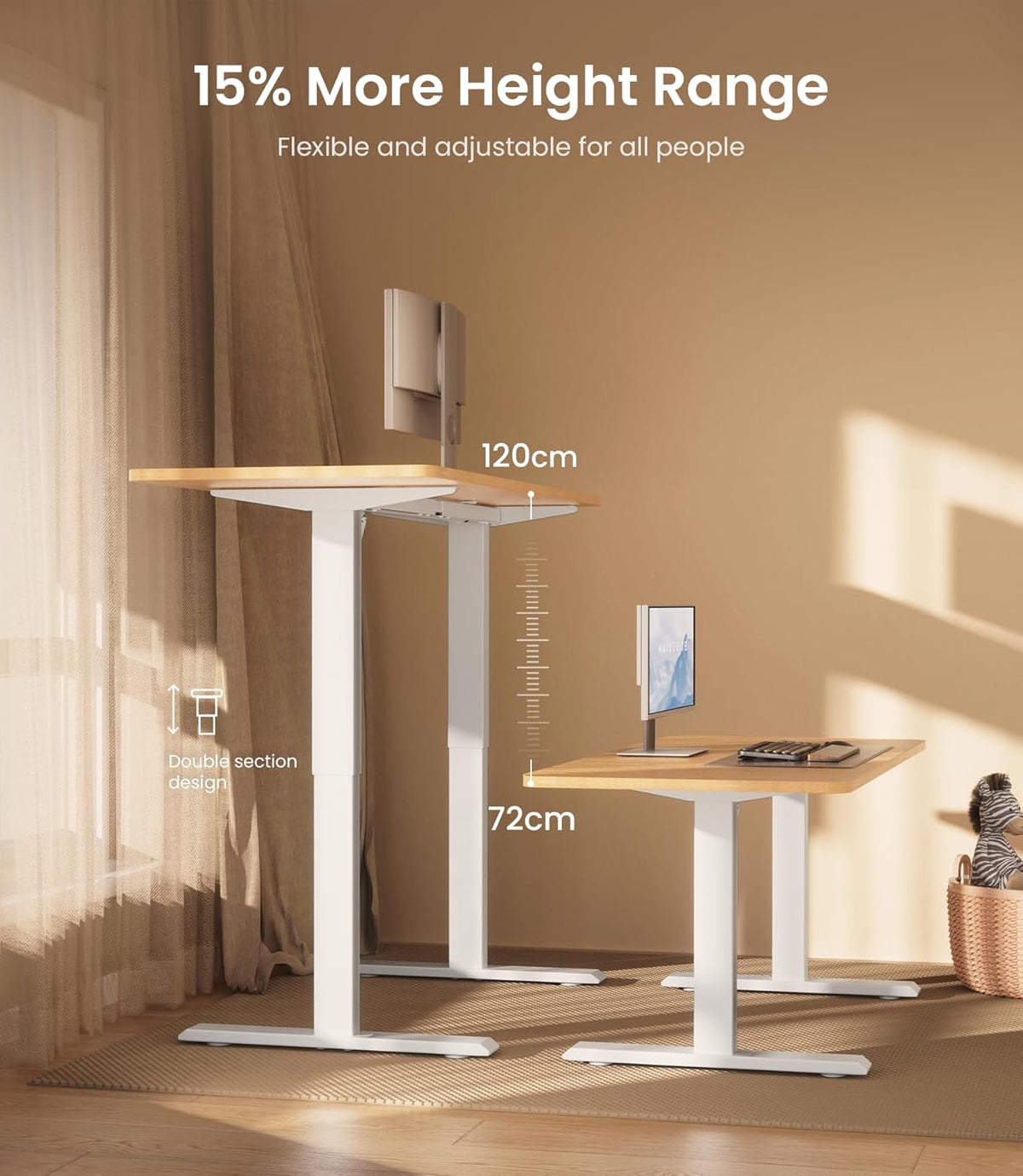 MAIDeSITe Electric Desk Height Adjustable Desk Frame Height Adjustable Desk Frame with 4 Memory Control and Anti-Collision Function(White) - QUORE